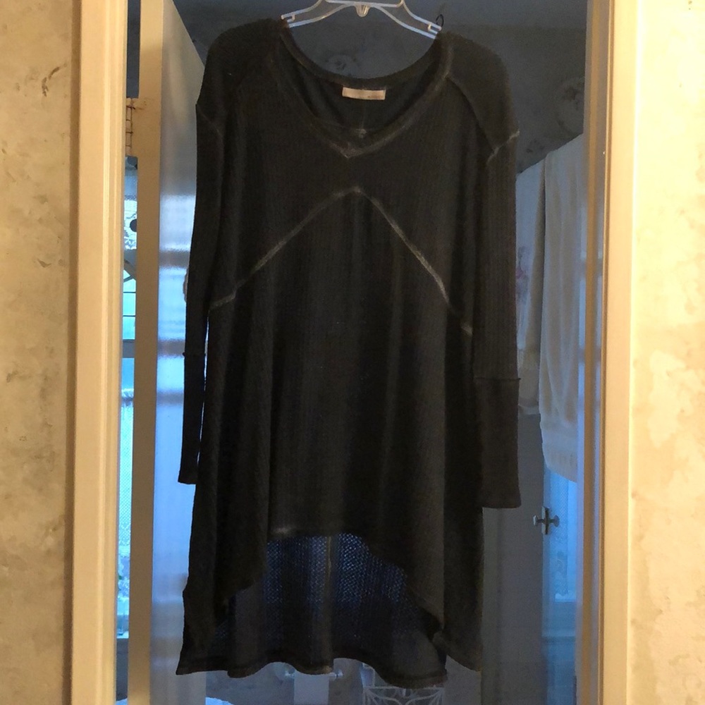 2/$15 Topson downs maternity waffle knit top charcoal pretty bodice long sleeves